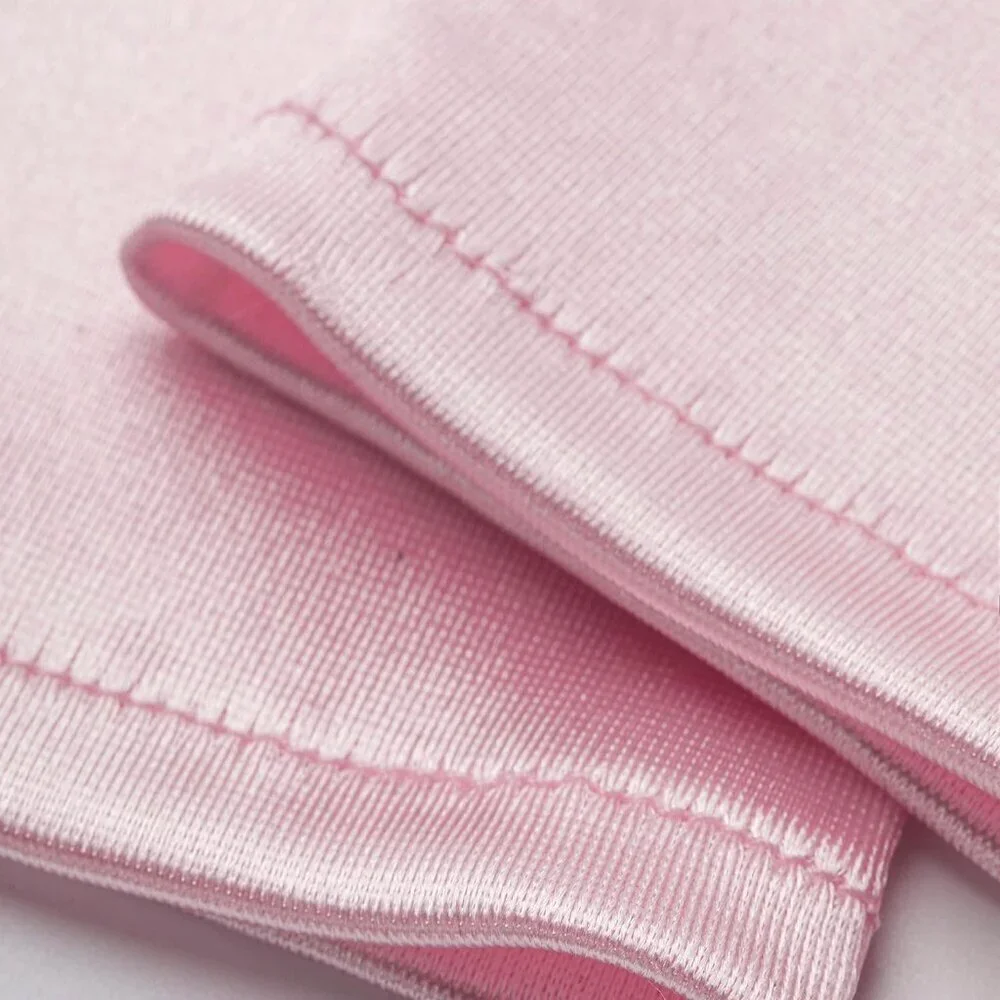 Women's Short Pink Satin Silk Gloves Banquet Wedding Party Costume Accessories